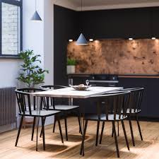 Climb the wooden ladder to a wall of white cabinetry hiding all the basics, while black painted cubby chairs hold your frame for breakfast. Black Dining Room Chairs Wild Country Fine Arts