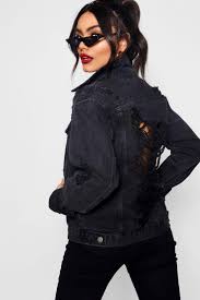 Black And Blue Split Denim Jacket Black Oversize Distressed Denim Jacket Boohoo Oversized Distressed Denim Jacket Jean Jacket Outfits Distressed Denim Jacket