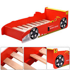 The twin bed frame features a sleek and exotic sports car design painted in bright red and topped off with this spiffy twin bed's frame is shaped like a sleek and stunning red race car complete with a. Kids Race Car Bed Toddler Bed Boys Child Furniture Bedroom Red Wooden Walmart Com Walmart Com