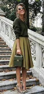 Winter Outfits Green Pleated Midi Skirt Job Interview Outfit Popular Outfits Olive Skirt