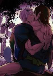 2boys beach black hair clothing color cowgirl position eyewear on  head fluids gay gay sex jujutsu kaisen kimono kissing malemale male focus  muscular male satoru gojo sex from behind