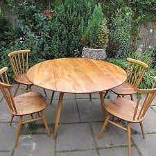 Vintage 1960 S Blonde Ercol Drop Leaf Table 4 Ercol Windsor Bow Chairs Table And Chair Sets Drop Leaf Table Dining Room Table Chairs