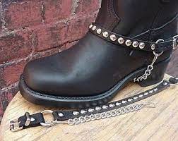 Western Biker Boot Chains Metal Ring Black Leather Etsy In 2020 Boot Chains Boots Biker Boots