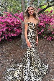 Mermaid Off The Shoulder Sweep Train Leopard Print Satin Prom Dress Leopard Print Prom Dresses Prom Dresses Long Mermaid Cheetah Prom Dress