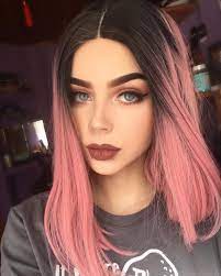 Dyed Black And Pink Hair And Blue Eyes Character Inspiration Hair Styles Hair Color Trends Ombre Hair Color