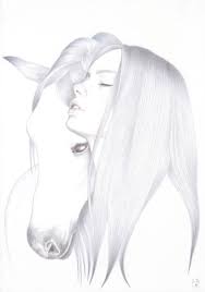 Delicately Drawn Women With Fierce Beasts Horse Art Print Horse Drawings Horse Art Drawing