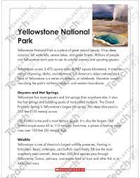 Printable resources for kids learning english. Yellowstone National Park Text Organizer Printable Texts Graphic Organizers