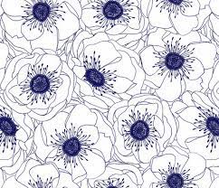 Colorful Fabrics Digitally Printed By Spoonflower White Anemones Navy White Anemone Flower Drawing Prints
