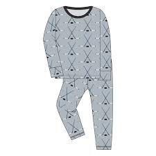 Kickee Pants Custom Long Sleeve Pajama Set Pearl Blue Hockey Casp Baby Mommy Me Boutique