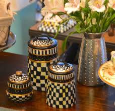 Black And White Checkered Canisters Mackenzie Childs Inspired Black White Checkered Gold Accents Kitchen Canisters 3 Mackenzie Childs Inspired Inspiration Painted Furniture