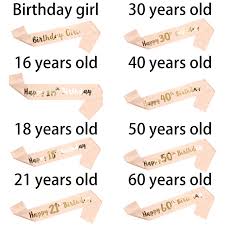 Gelukkige Verjaardag 16 18 21 30 40 50 60 Jaar Oud Meisje Vrouwen Party Champagne Kleur Bronzing Gedrukt Satijnen Sjerp Gunsten Anniversary Party Diy Decorations Aliexpress