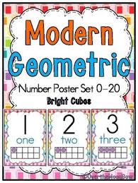 These Eye Catching Bright Geometric Cubes Style Posters Will Help Your Students Learn Numbers Number Words Develop Number Words Learning Numbers Geometric