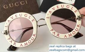 Gucci L Aveugle Par Amour Round Frame Metal Bee Detail Sunglasses 470459 White2017 Sunglasses Luxury Sunglasses Round Sunglasses