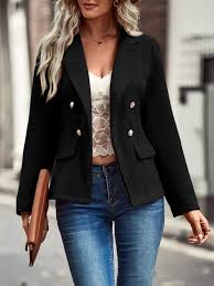 Shein Clasi Double Breasted Lapel Collar Blazer