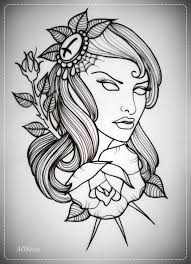 Check spelling or type a new query. Girl With Rose Tattoo Flash Outline By Oldskulllovebymw On Deviantart Tattoo Stencil Outline Zombie Girl Tattoos Skull Rose Tattoos