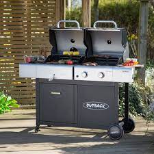 Outback Dual Fuel 2 Burner Gas And Charcoal Trolley Barbecue Goodglance The Outback Dual Fuel 2 Burner Gas Small Gas Grill Grilling Gas And Charcoal Bbq