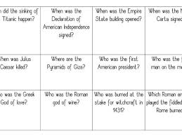 Brit bingo and lingo is also covered within the 10 questions and answers in the play bingo quiz. History Bingo Sheets And Questions Trivia Game Teaching Resources