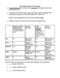 spanish possessive pronouns worksheets teaching resources