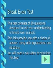 Break Even Test Ppt Break Even Test This Test Consists Of