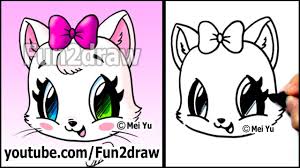This time we want a nice, thick line, so draw bit harder with your pencil. Cute Cat How To Draw A Cat Face Kitten With Bow Easy Fun2draw Youtube
