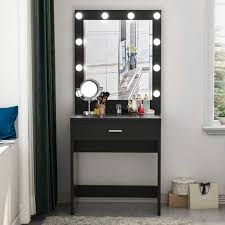Plenty of storage for all your vanity items with two drawers and a central Tribesigns Vanity Set With Lighted Mirror Makeup Vanity Dressing Table Dresser Desk With Large Drawer For Bedroom Black 10 Cool Led Bulbs Buy Online In Bosnia And Herzegovina At Bosnia Desertcart Com Productid