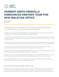 A deal on a groundbreaking case with sky during his time as a trainee. Fillable Online Herbert Smith Freehills Announces Partner Team For New Malaysia Office Fax Email Print Pdffiller