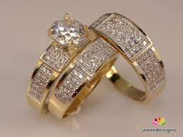 Men Ladies 10k Yellow Gold Trio Set Wedding And Engagement Rings Bridal Set Engagement Rings Bridal Sets Wedding Ring Bands Engagement Wedding Ring Sets