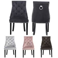 These velvet dining chairs will stand out in any room whether it has carpet or. 2 4 X Velvet Upholstered Dining Chair With Studs Ring Pull Knocker Oyster Chairs Ebay