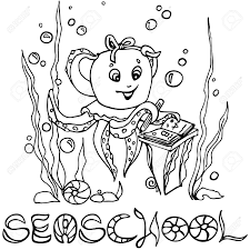 Show your kids a fun way to learn the abcs with alphabet printables they can color. Baby Octopus Studying At The Sea School First Grade Class Activity Coloring Page With Cute Character For Kids Entertainment Royalty Free Cliparts Vectors And Stock Illustration Image 153122067