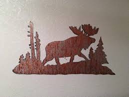 7.6'' h x 35.13'' w Amazon Com Moose Home Decor Rustic Metal Wall Art Forest Trees Mountains Wildlife Animal Metal Wall Hanging Handmade Products