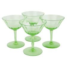 Green Vaseline Glass Coupes Vaseline Glass Cocktail Glassware Glass