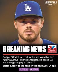 Gavin Lux suffered a torn right ACL and...