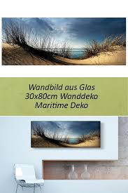 Levandeo Glasbild 30x80cm Wandbild Glas Dune Meer Beach Strand Natur Wasser Deko Glasbilder Bilder Wandbilder