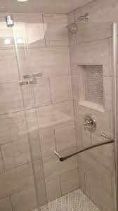 Super Happy With My New Boutique Hotel Inspired Shower Grey 12x24 Porcelain Wall Tiles Bathroom Wall Tile Bathroom Shower Walls Bathroom Remodel Small Shower