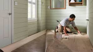 Before finish flooring is installed on top of a plywood subfloor, you must waterproof the subfloor, especially in a bathroom. How To Install Sheet Vinyl Flooring
