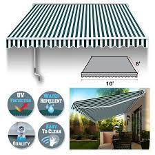 Sunrise 10 X 8 Manual Retractable Patio Deck Awning Cover Canopy Sunshade Green With White Walmart Com Patio Deck Deck Awnings Patio