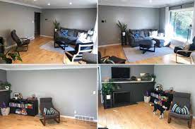 Position a rug and some key pieces of furniture just inside the front door. Design Agony A Tricky Living Room Layout Useless Alcoves Color Balance Problems Emily Henderson