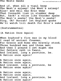 The Wests Awake By The Dubliners Song Lyrics And Chords