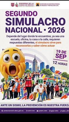 Cartel informativo del Simulacro Nacional, generada por IA