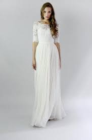 Button Back Sheath Chiffon Wedding Dress With Lace And Pleats Casual Wedding Dress Leanne Marshall Wedding Dresses Pretty Wedding Dresses