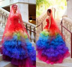 Colorful Tulle Rainbow Gothic Wedding Dresses Ruffles Plus Size Bridal Gown Red Wedding Dresses Red Wedding Gowns New Wedding Dresses