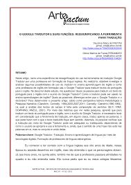 Pdf O Google Tradutor E Suas Funcoes Ressignificando A Ferramenta Para Traducao Google Translator And Its Functions Resignifying The Tool For Translation