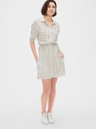 Stripe Patch Pocket Shirtdress Gap Shirt Dress Striped Shirt Dress How To Roll Sleeves