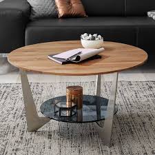 Runder Couchtisch Honena Mit Massivholzplatte Und Glas Ablage In 2020 Couchtisch Rund Wohnzimmertische Couchtisch