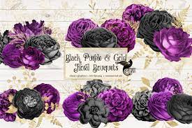 Jewelry and floral striped vector seamless pattern. Black Purple And Gold Floral Bouquets By Digital Curio Thehungryjpeg Com