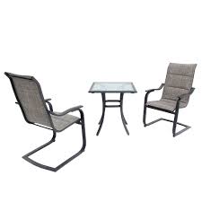 Available in velvet or fabric. Hampton Bay St Lucia 3 Piece Padded Motion Sling Bistro Set The Home Depot Canada
