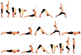 Sun Salutation Start By Standing Then Point Your Arms And Head Skyward And Bend Your Knees Breath In This Is The Ch Yoga Routine Yoga Asanas Yoga Fitness