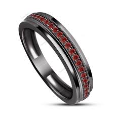 Black And Red Wedding Rings For Him Men S Round Red Garnet Stone 925 Silver 14k Black Gold Finish Wedding Band Ring Mens Silver Wedding Bands Mens Diamond Wedding Bands Black Gold Ring