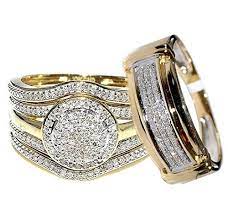 His And Her Bridal Trio Rings Set 4 Piece 10k Yellow Gold 0 68ct Diamonds 16mm Wide Ha Wedding Ring Trio Sets Diamond Engagement Wedding Ring Wedding Ring Sets