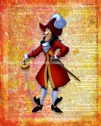 Captain Hook Dictionary Digital Art Print 8 X 10 Neverland Peter Pan Pirate Digital Art Prints Art Disney Art